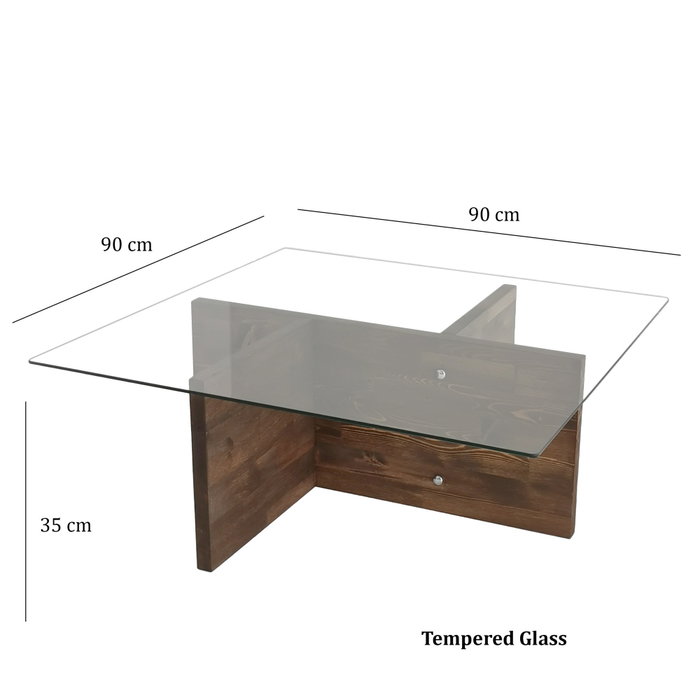 Hanah Home Glory Mesa de Centro de Cristal Templado y Madera en Nogal